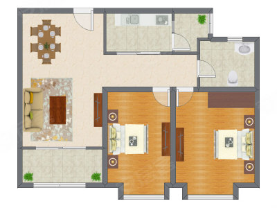 2室2厅 88.00平米户型图