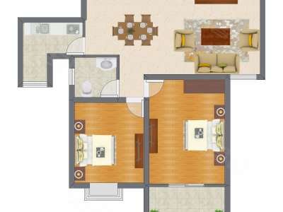 2室1厅 71.42平米