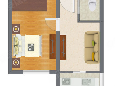 1室1厅 34.65平米户型图