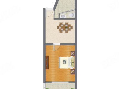 1室1厅 34.26平米户型图