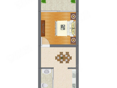 1室1厅 24.30平米户型图