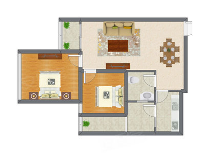 2室2厅 66.79平米户型图