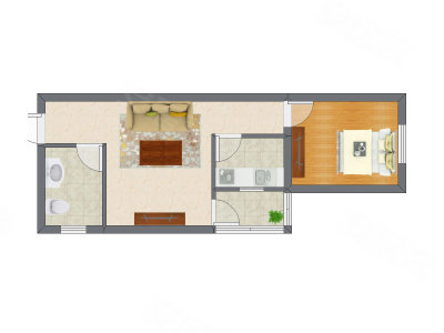 1室1厅 36.36平米户型图