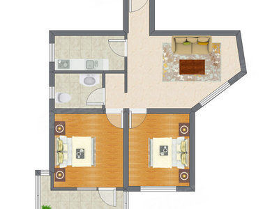 2室1厅 76.68平米户型图