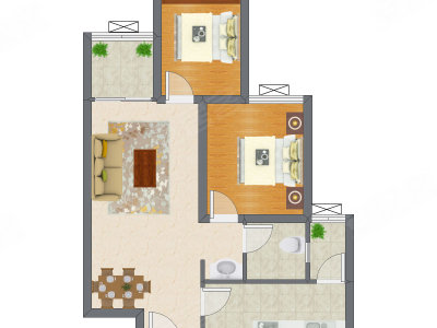2室2厅 65.85平米户型图
