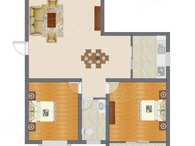2室1厅 80.85平米户型图