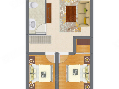 2室2厅 37.49平米户型图
