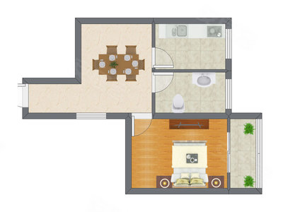 1室1厅 35.53平米户型图