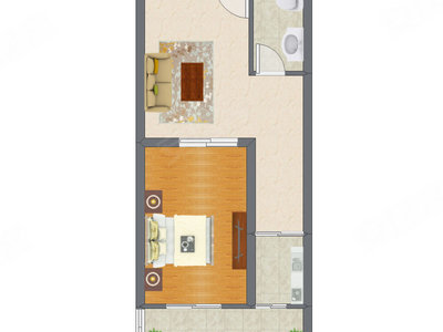1室1厅 61.81平米户型图