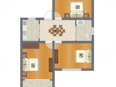 3室1厅 64.37平米