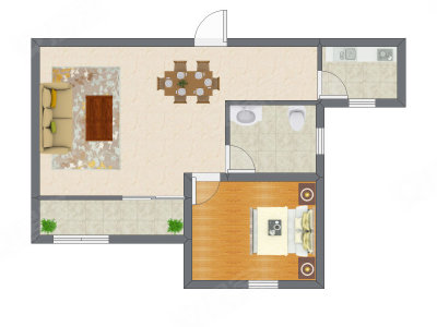 1室2厅 60.25平米户型图
