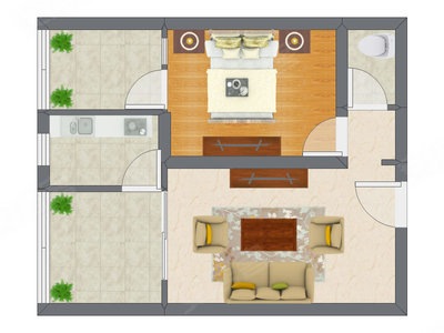 1室1厅 56.77平米户型图