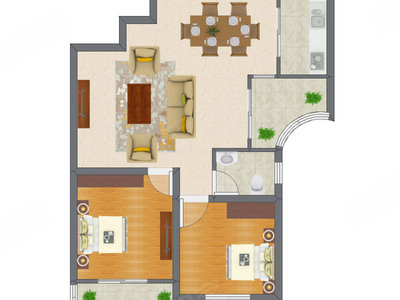 2室2厅 64.64平米户型图