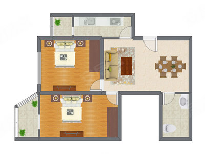 2室1厅 64.65平米