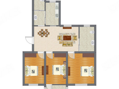 3室1厅 65.02平米