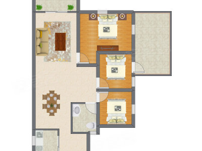 3室2厅 88.19平米