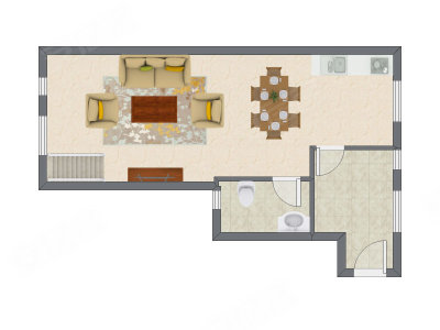 1室2厅 59.97平米户型图