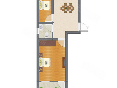 2室1厅 44.00平米