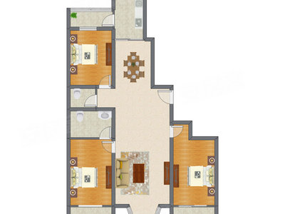 3室2厅 159.37平米户型图