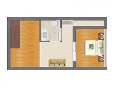 2室1厅 34.50平米
