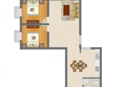 2室2厅 60.68平米