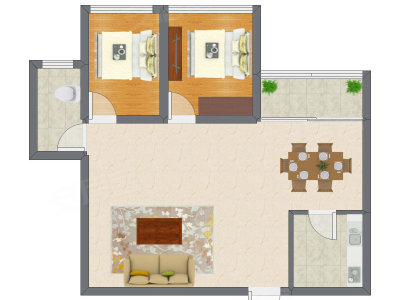 2室2厅 69.35平米户型图