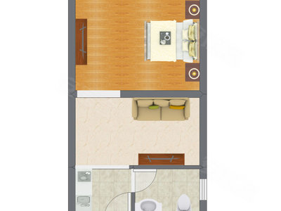 1室1厅 30.48平米户型图