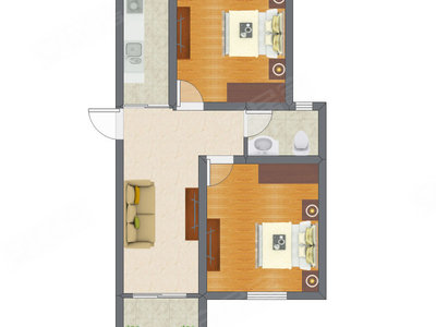 2室1厅 49.32平米户型图