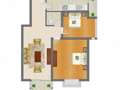 2室1厅 123.00平米