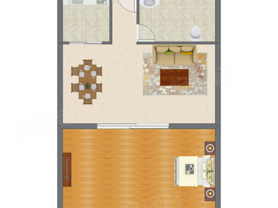 1室2厅 48.79平米户型图