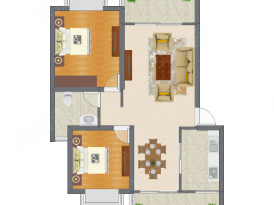 2室2厅 72.26平米户型图
