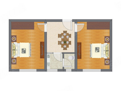 2室1厅 62.68平米户型图