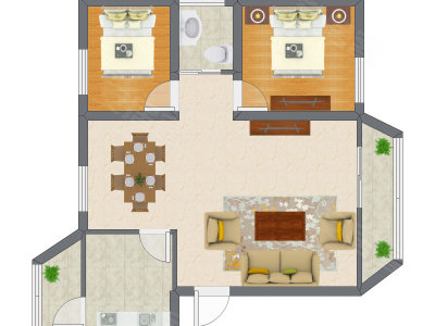 2室2厅 58.52平米户型图
