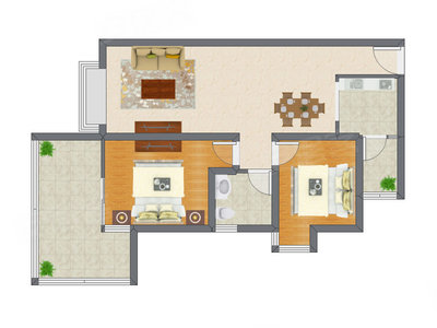 2室2厅 97.62平米户型图