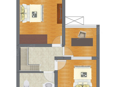 1室2厅 55.53平米户型图