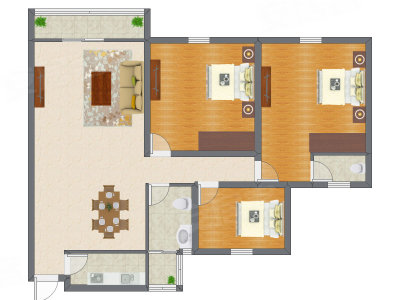 3室2厅 89.12平米户型图