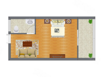 1室1厅 31.96平米户型图