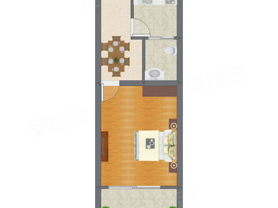1室1厅 30.57平米户型图