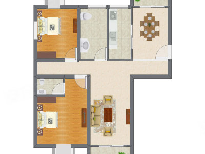 2室2厅 64.25平米户型图
