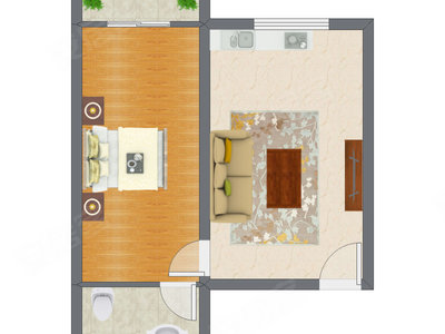 1室1厅 64.35平米户型图