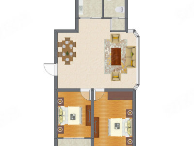 2室1厅 60.87平米户型图