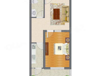 1室1厅 61.16平米户型图