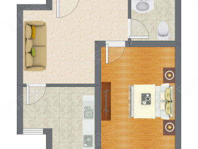 1室1厅 52.16平米户型图