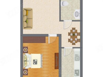 1室2厅 38.00平米户型图