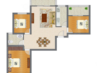 3室2厅 75.55平米