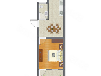 1室1厅 26.34平米户型图