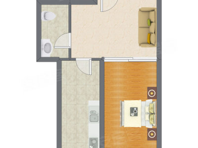 1室1厅 59.19平米户型图