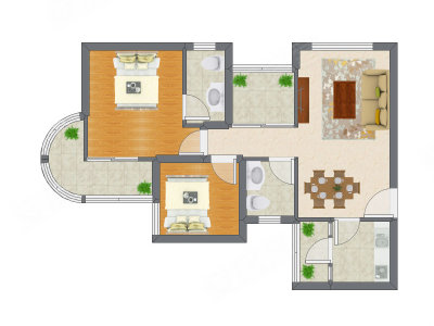 2室2厅 88.24平米户型图