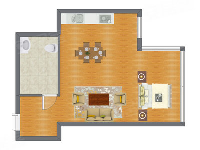 1室2厅 66.20平米户型图
