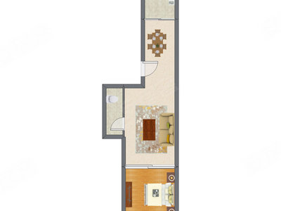1室2厅 55.66平米户型图